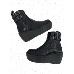 Dr. Martens Caitlin Black Reptile Snakeskin Wedge Buckles Ankle Boots Size 6